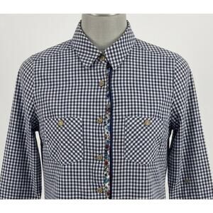 Cathy Shirt Size M Blue White Checkered Button Up 100% Cotton Preppy Coquette